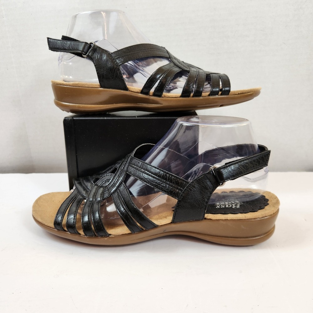 Bass Gretta‎ Womens Black Leather Strappy Wedge Sandals Size 10M Open Toe Shoes